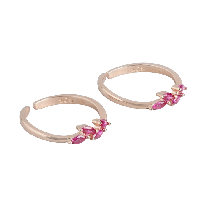 Enchanting Leaflet Pink Stone Rose Gold Plated 925 Silver Toe Ring