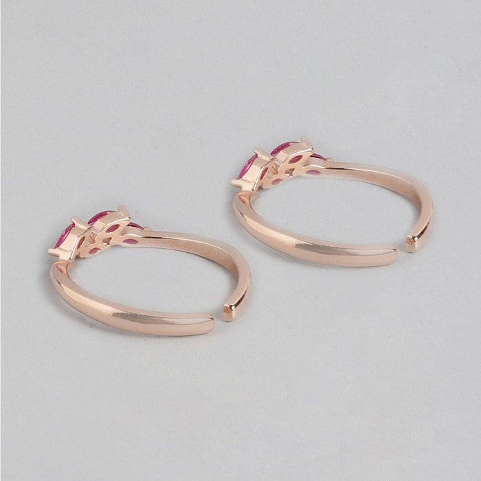 Enchanting Leaflet Pink Stone Rose Gold Plated 925 Silver Toe Ring