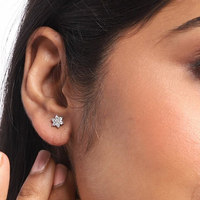 Enchanting Nakshatra Floral Rhodium Plated 925 Silver Stud Earrings