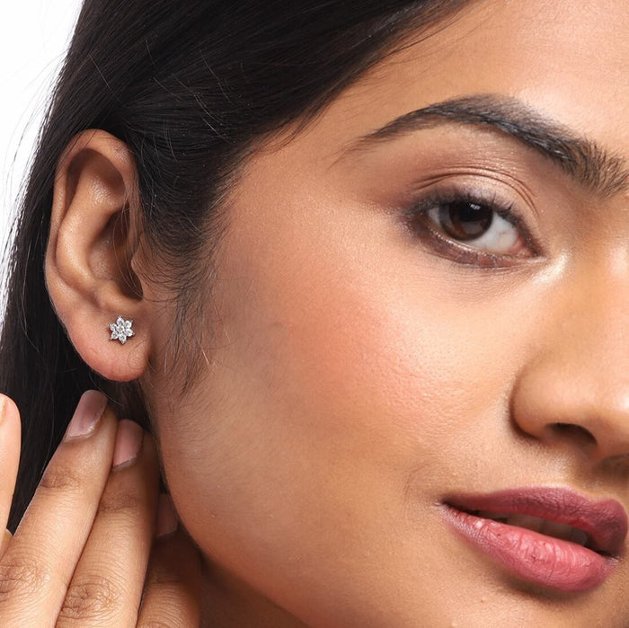Enchanting Nakshatra Floral Rhodium Plated 925 Silver Stud Earrings