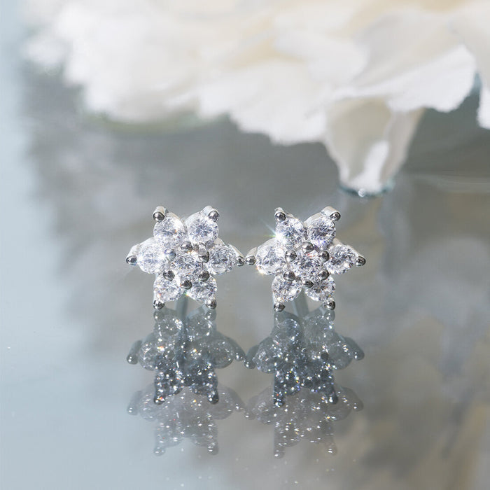 Enchanting Nakshatra Floral Rhodium Plated 925 Silver Stud Earrings