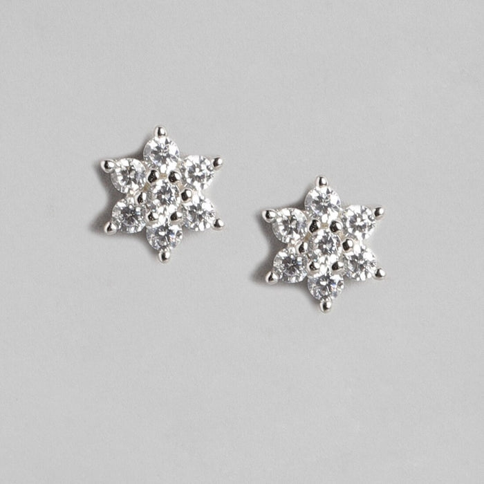 Enchanting Nakshatra Floral Rhodium Plated 925 Silver Stud Earrings