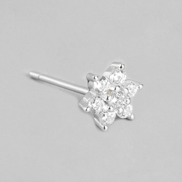 Enchanting Nakshatra Floral Rhodium Plated 925 Silver Stud Earrings