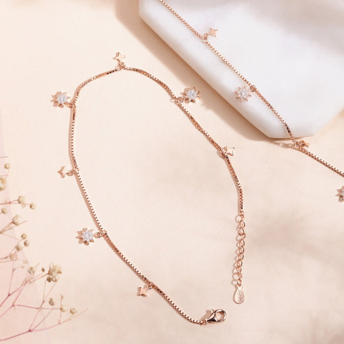 Enchanting Star 925 Silver Anklets In Rose Gold
