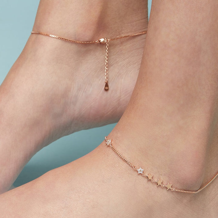 Enchanting Star Rose Gold Plated 925 Sterling Silver Anklets