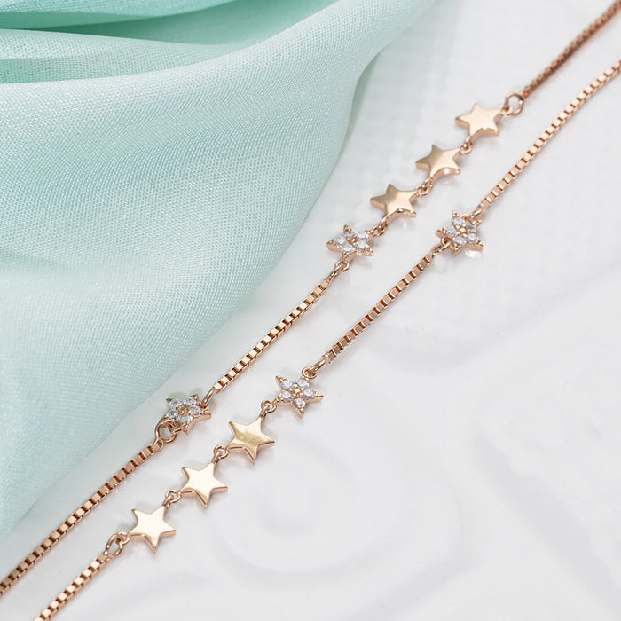 Enchanting Star Rose Gold Plated 925 Sterling Silver Anklets