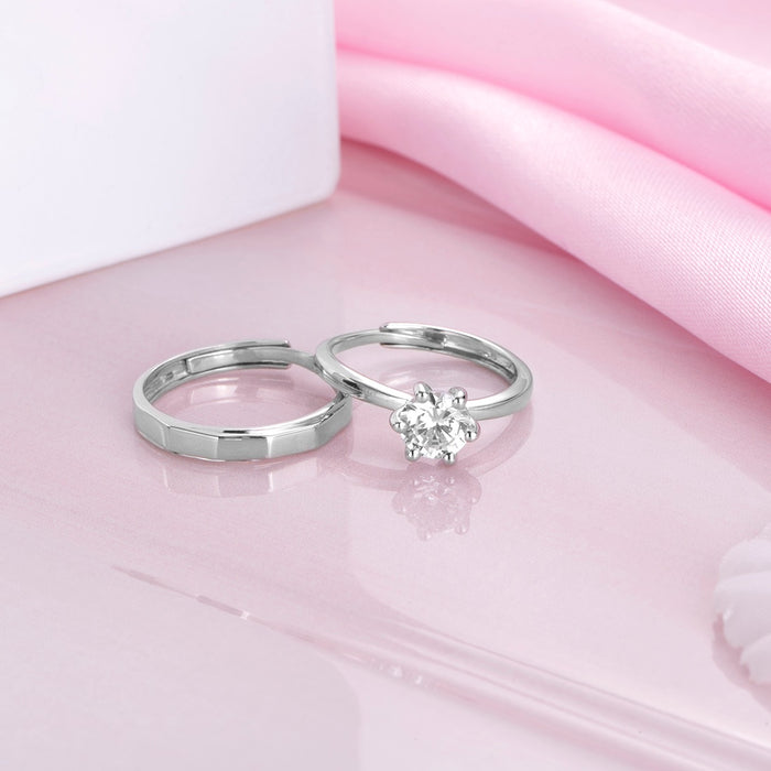 Enchanting Unity Rhodium-Plated 925 Sterling Silver Couple Ring (Adjustable)