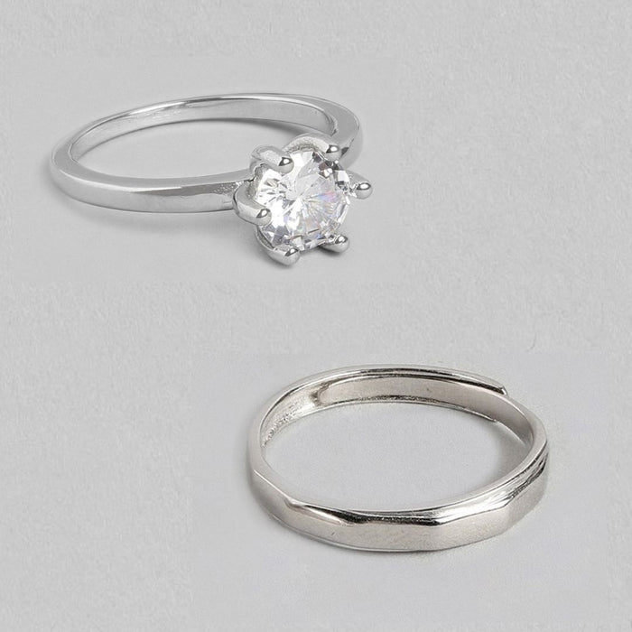 Enchanting Unity Rhodium-Plated 925 Sterling Silver Couple Ring (Adjustable)