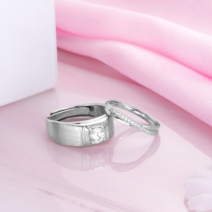 Endless Devotion Rhodium-Plated 925 Sterling Silver Couple Ring (Adjustable)