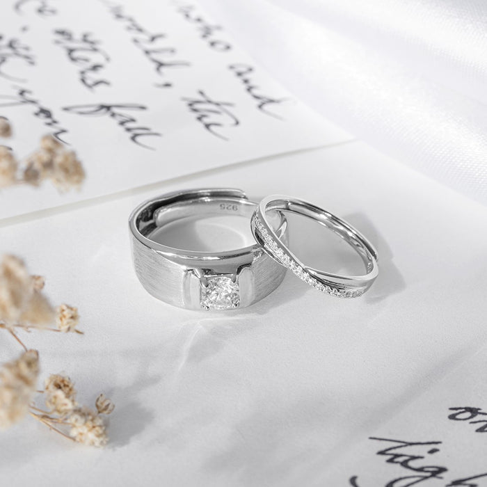 Endless Devotion Rhodium-Plated 925 Sterling Silver Couple Ring (Adjustable)