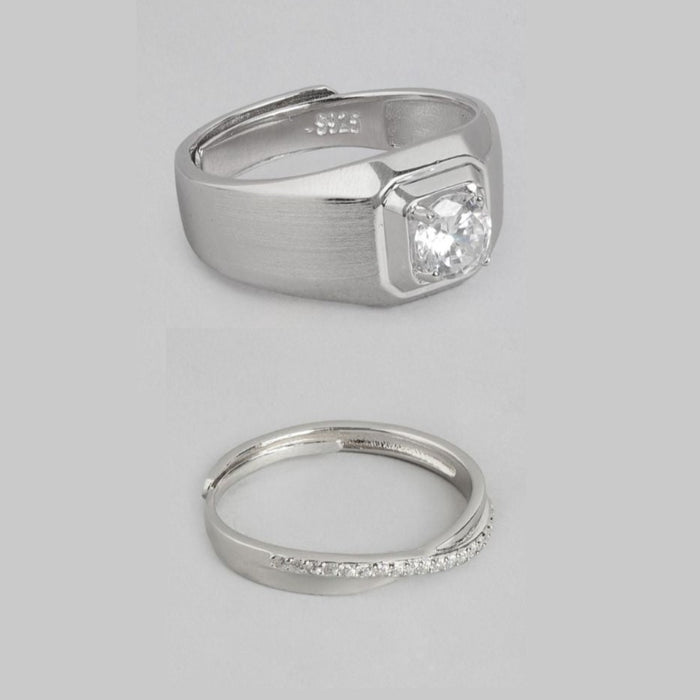 Endless Devotion Rhodium-Plated 925 Sterling Silver Couple Ring (Adjustable)