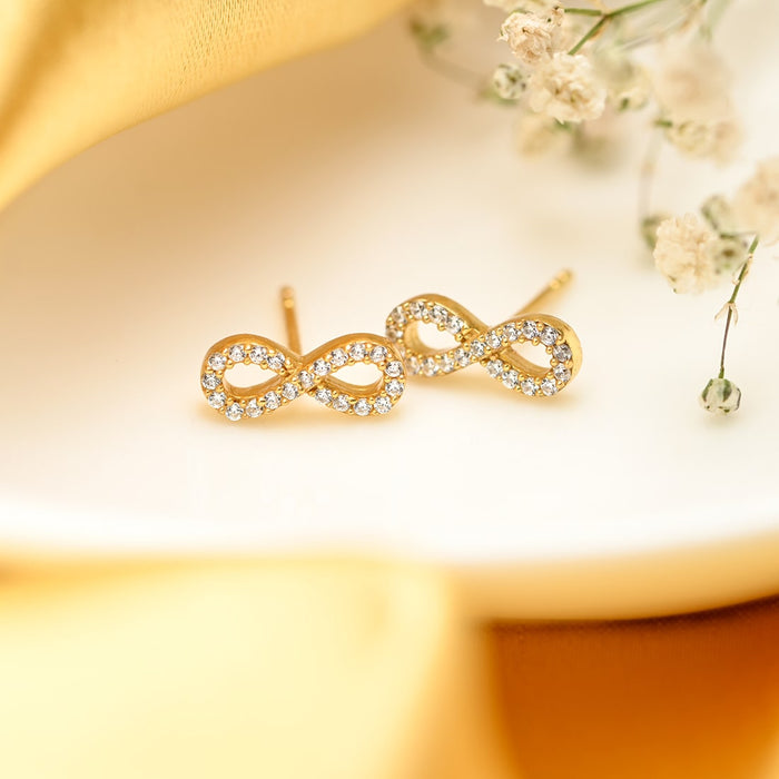 Endless Love Infinity 925 Sterling Silver Gold Plated Stud Earring