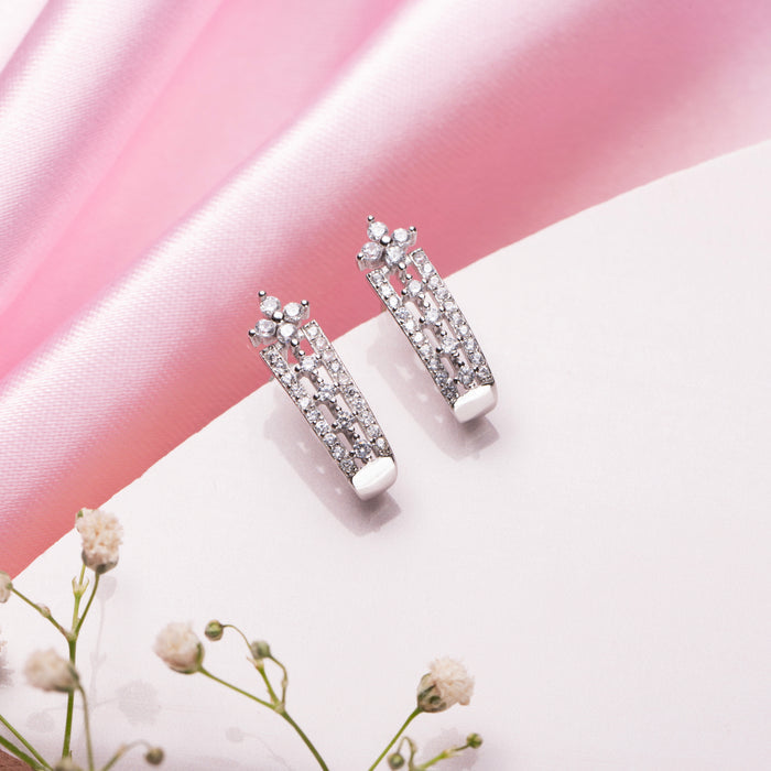 Enhanced Rhodium Plated CZ Floral 925 Sterling Silver Earrings