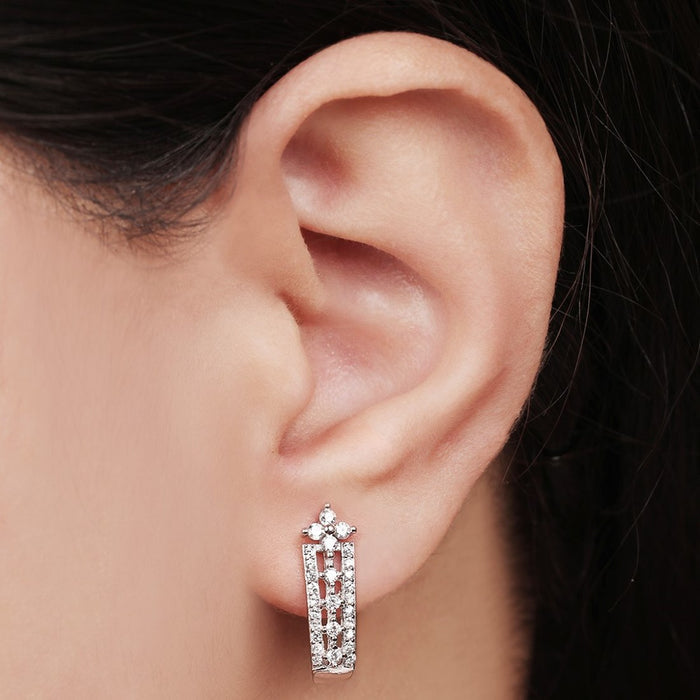 Enhanced Rhodium Plated CZ Floral 925 Sterling Silver Earrings