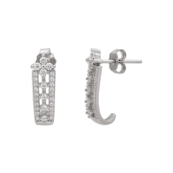Enhanced Rhodium Plated CZ Floral 925 Sterling Silver Earrings