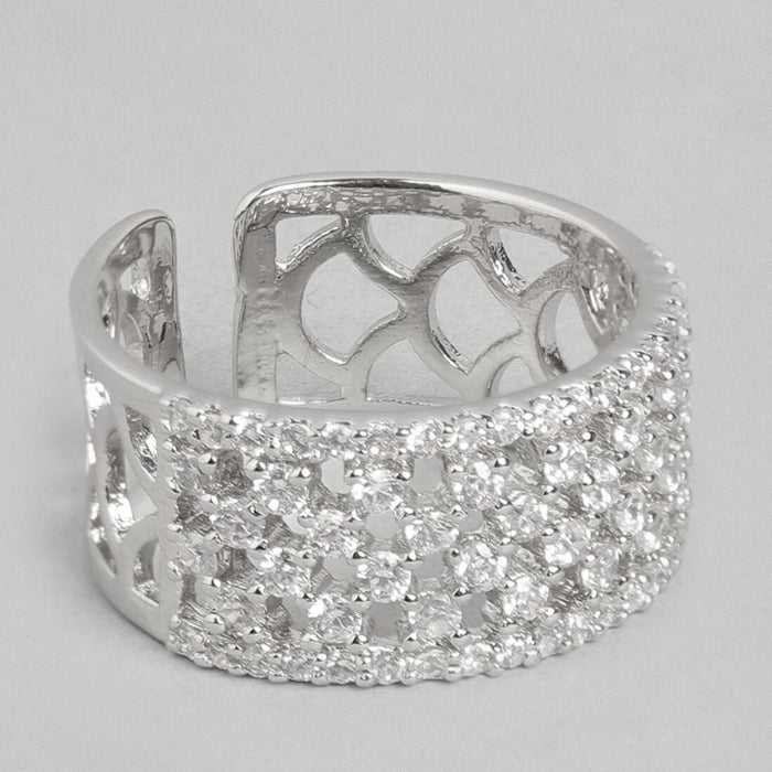 Enigmatic Elegance Rhodium-Plated 925 Sterling Silver Abstract Ring (Adjustable)