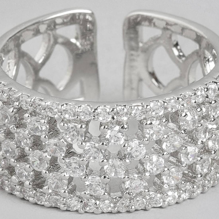 Enigmatic Elegance Rhodium-Plated 925 Sterling Silver Abstract Ring (Adjustable)