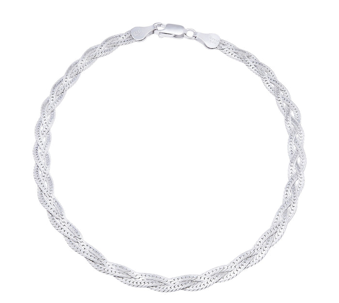 Entangled 925 Sterling Silver anklet for women. Braided silver jewellery chain with lobster clasp. – Zavya
