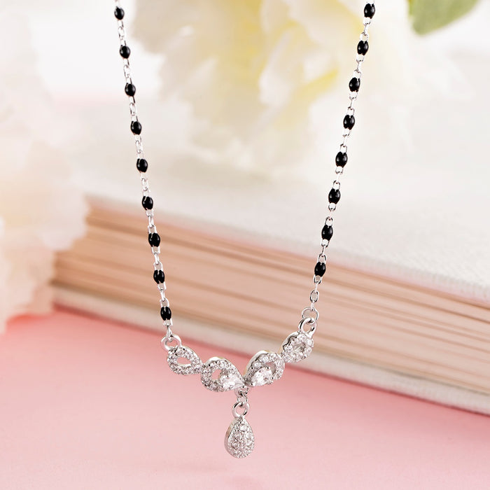 Entwined Eternity Rhodium-Plated 925 Sterling Silver CZ Dual Infinity Mangalsutra