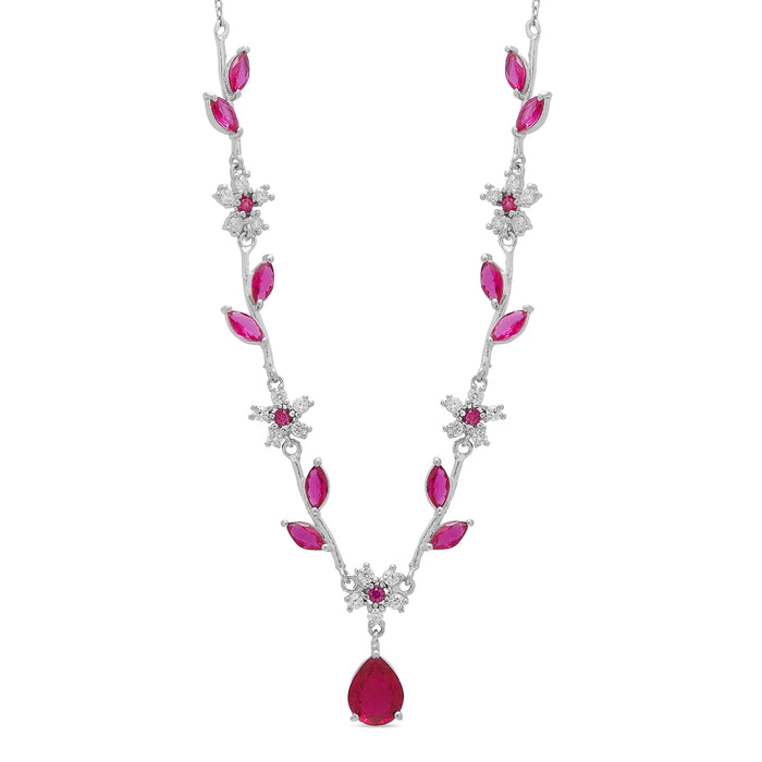 Eternal Blossom 925 Sterling Silver Rhodium-Plated Flower Necklace