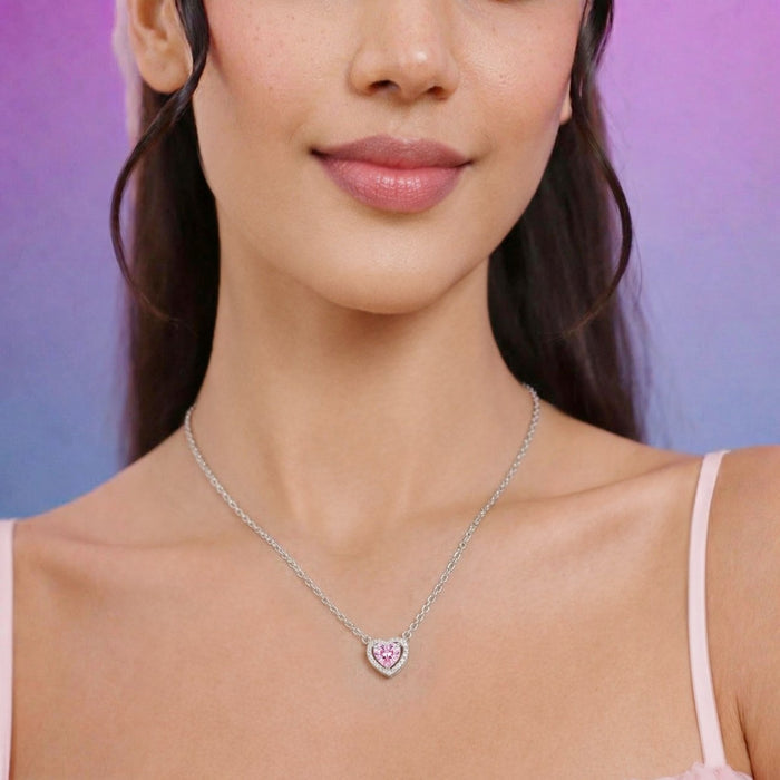 Eternal Blush Rhodium Plated 925 Silver Heart Necklace