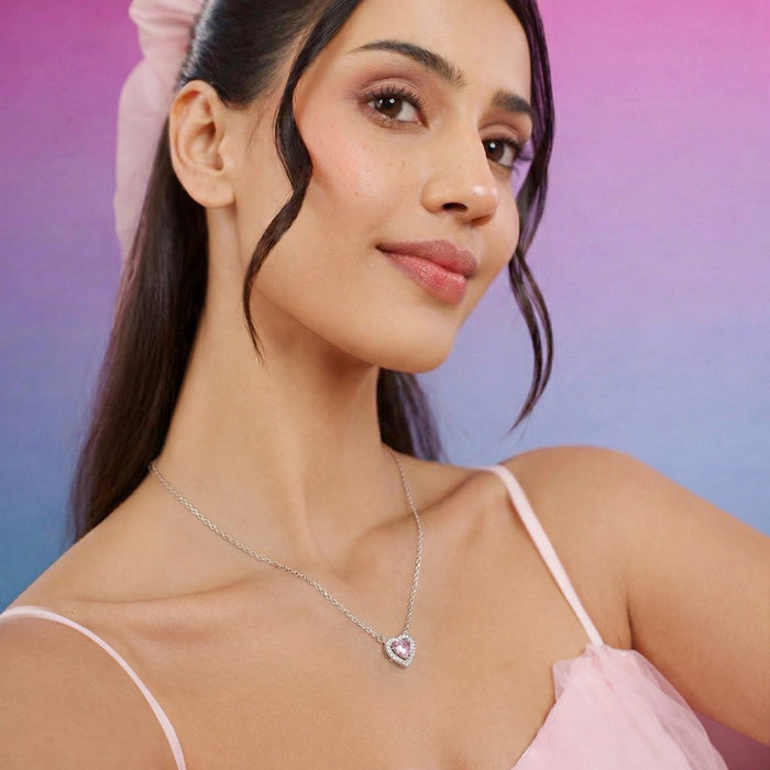 Eternal Blush Rhodium Plated 925 Silver Heart Necklace