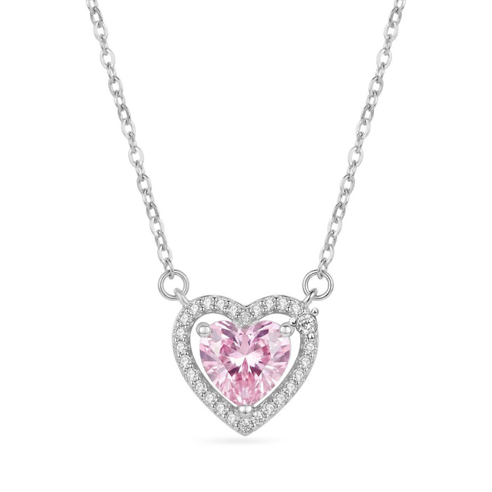 Eternal Blush Rhodium Plated 925 Silver Heart Necklace
