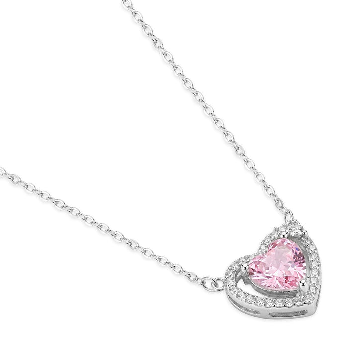 Eternal Blush Rhodium Plated 925 Silver Heart Necklace