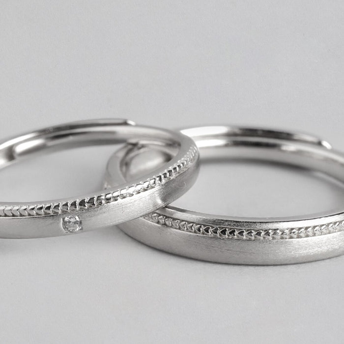 Eternal Bond 925 Sterling Silver Rhodium Plated Couple Ring (Adjustable)