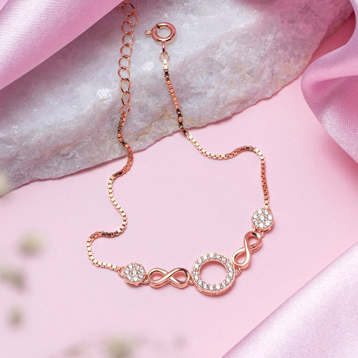Eternal Circles CZ Rose Gold Plated 925 Silver Bracelet (Adjustable)