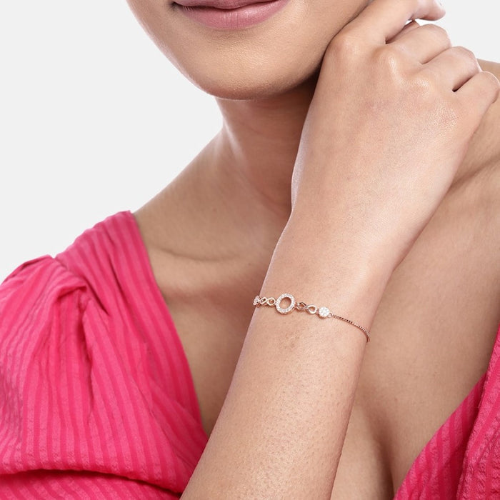 Eternal Circles CZ Rose Gold Plated 925 Silver Bracelet (Adjustable)