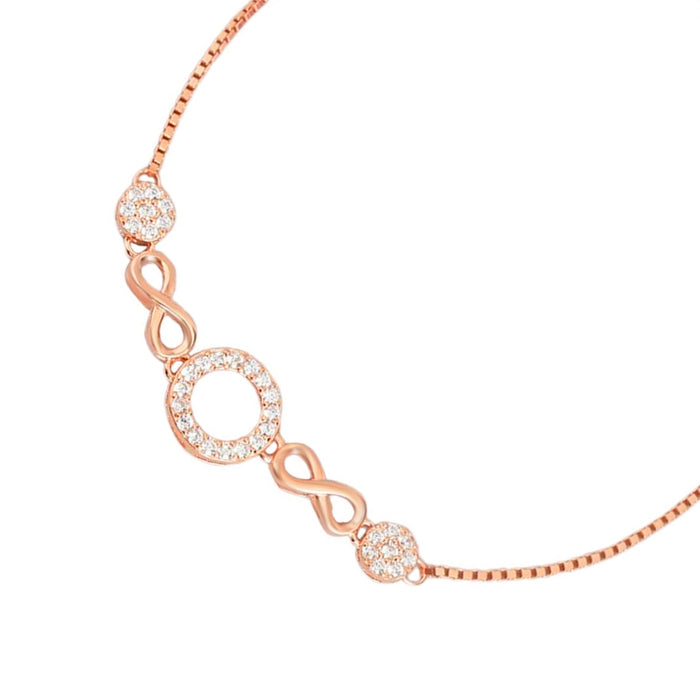 Eternal Circles CZ Rose Gold Plated 925 Silver Bracelet (Adjustable)