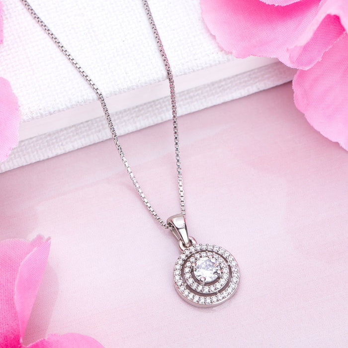Eternal Circles Rhodium-Plated 925 Sterling Silver Pendant with Chain