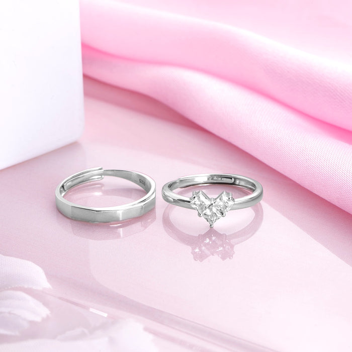 Eternal Embrace Rhodium-Plated 925 Sterling Silver Couple Ring (Adjustable)