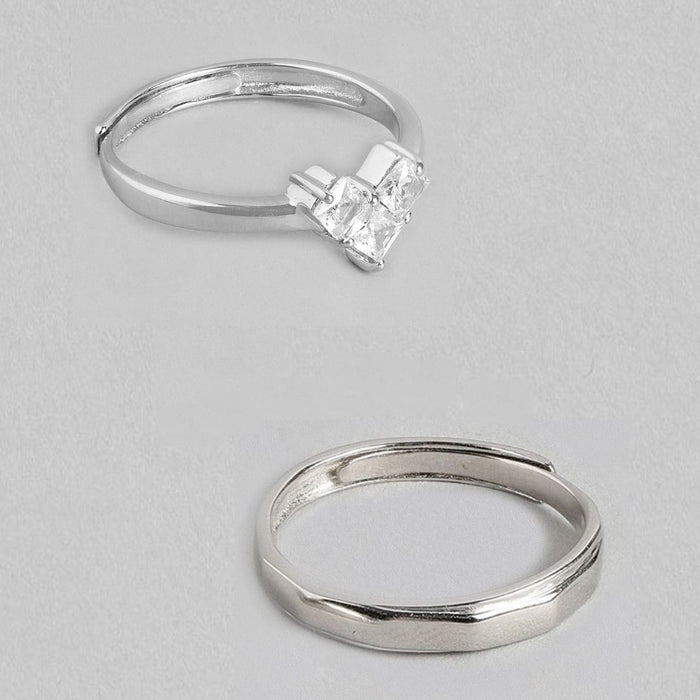 Eternal Embrace Rhodium-Plated 925 Sterling Silver Couple Ring (Adjustable)