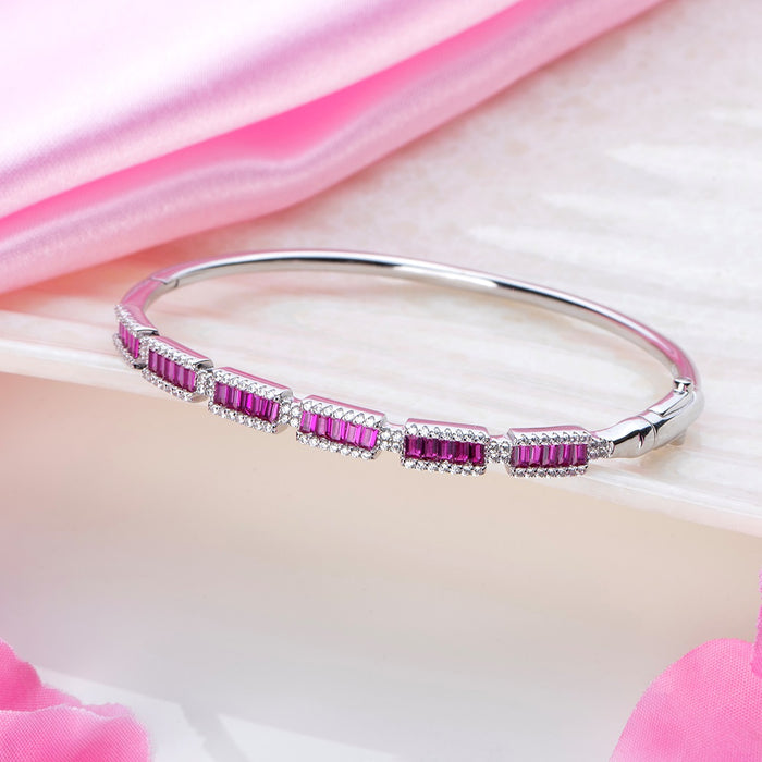 Eternal Glamour CZ Brilliance Rhodium-Plated 925 Sterling Silver Kada Bracelet