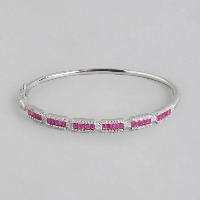 Eternal Glamour CZ Brilliance Rhodium-Plated 925 Sterling Silver Kada Bracelet