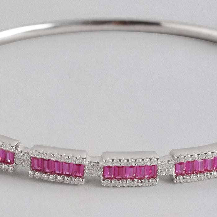 Eternal Glamour CZ Brilliance Rhodium-Plated 925 Sterling Silver Kada Bracelet
