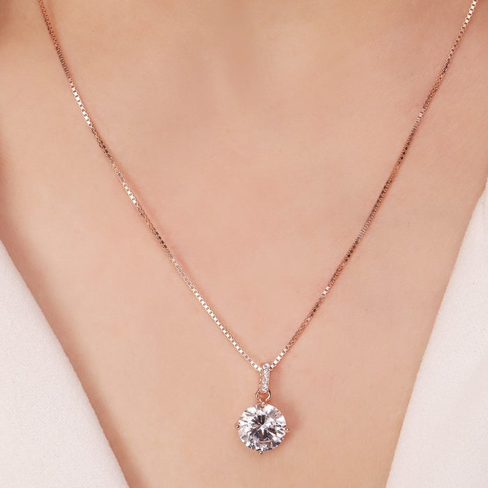 Eternal Harmony Solitaire Rose Gold-Plated Sterling Silver Circle Pendant with Chain