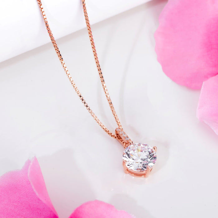 Eternal Harmony Solitaire Rose Gold-Plated Sterling Silver Circle Pendant with Chain