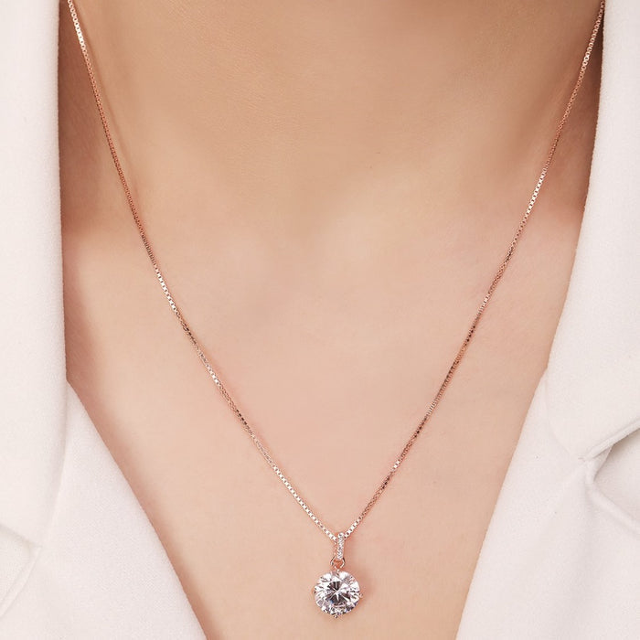 Eternal Harmony Solitaire Rose Gold-Plated Sterling Silver Circle Pendant with Chain