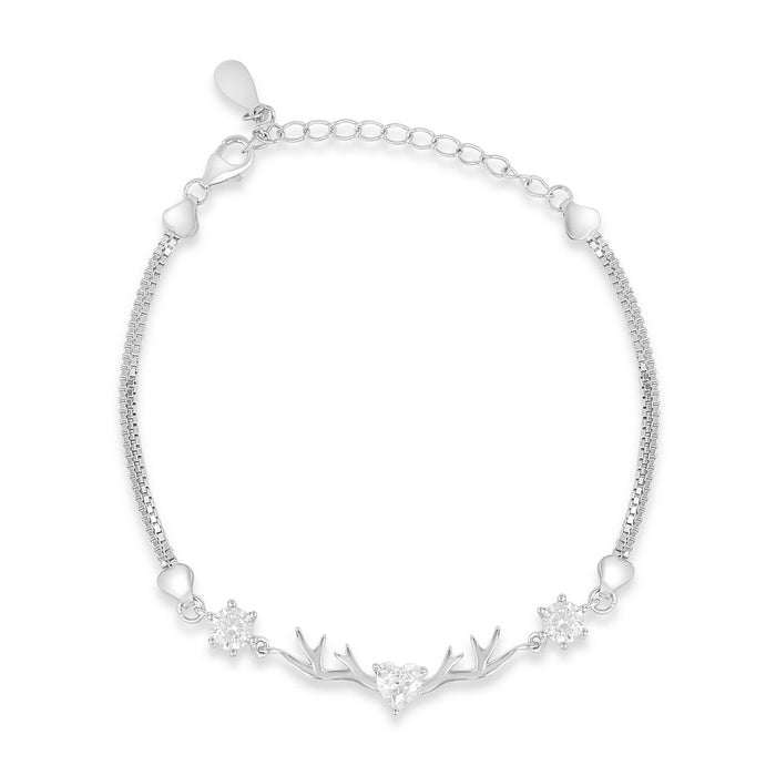 925 Sterling Silver bracelet for women with a crystal heart and antler design. Silver jewellery – Zavya