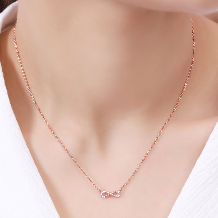 Eternal Infinity CZ Glow Rose Gold Plated 925 Silver Necklace