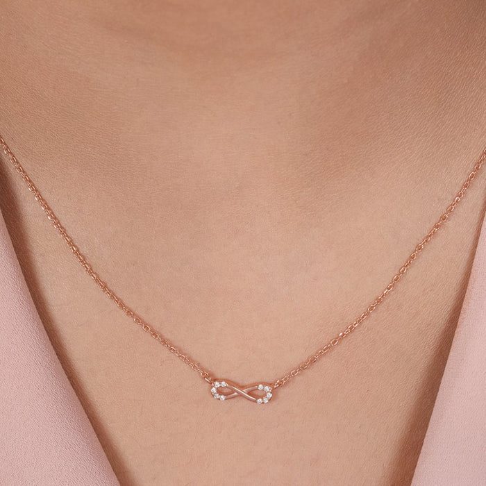 Eternal Infinity CZ Glow Rose Gold Plated 925 Silver Necklace