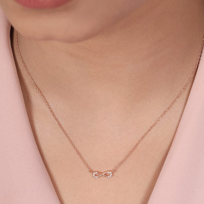 Eternal Infinity CZ Glow Rose Gold Plated 925 Silver Necklace