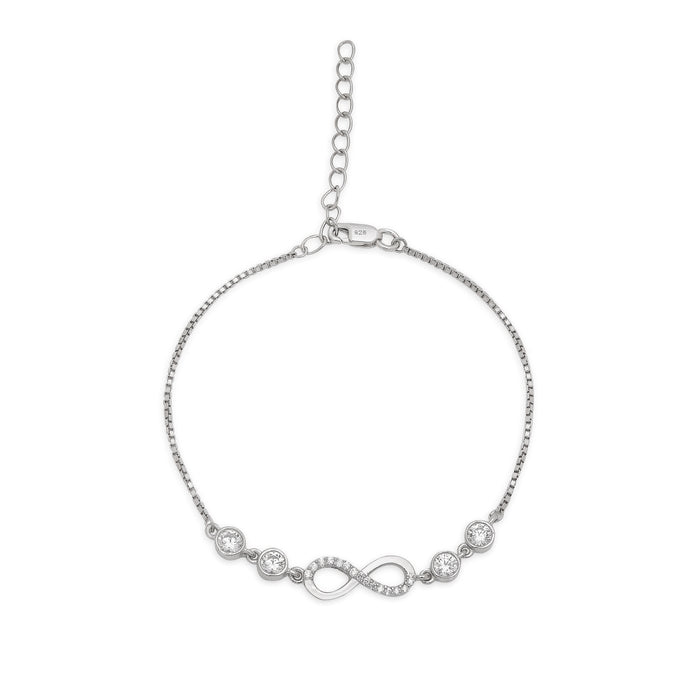 Women's 925 Sterling Silver infinity bracelet with sparkling stones on an adjustable chain. – Zavya