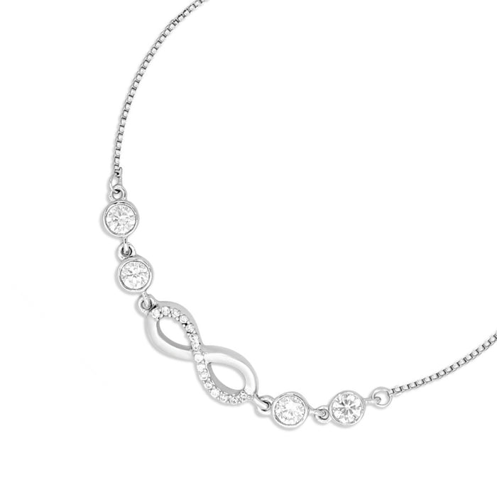 925 Sterling Silver infinity bracelet for women featuring sparkling round stones on a delicate chain – Zavya