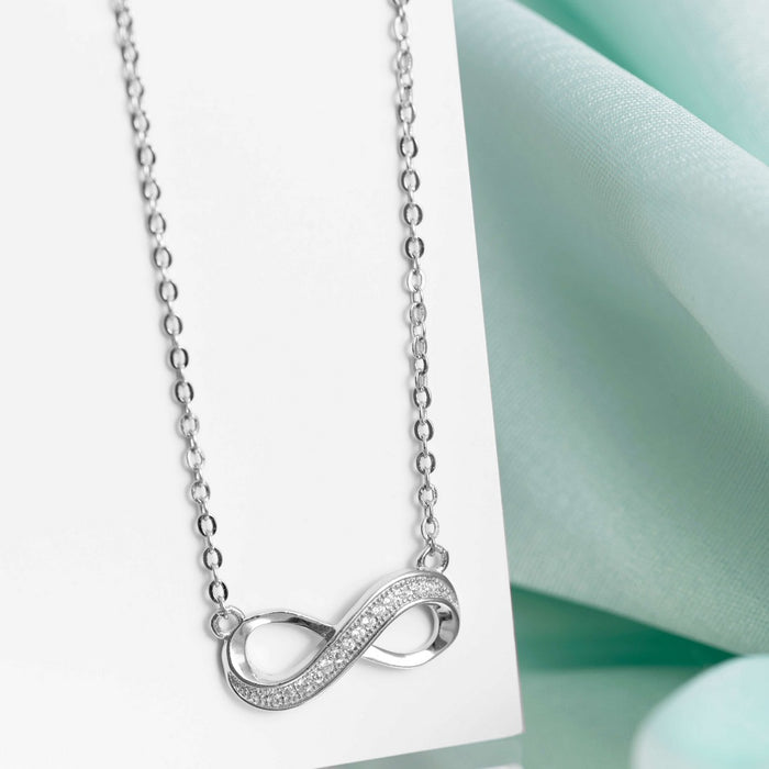 925 Sterling Silver infinity pendant necklace for women with sparkling stones. Silver jewellery – Zavya