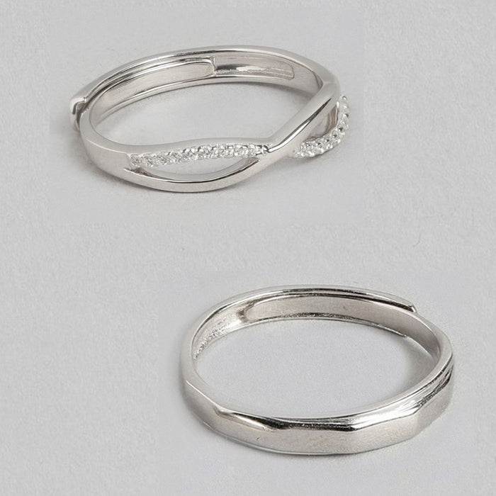 Eternal Infinity Rhodium-Plated 925 Sterling Silver Couple Ring (Adjustable)