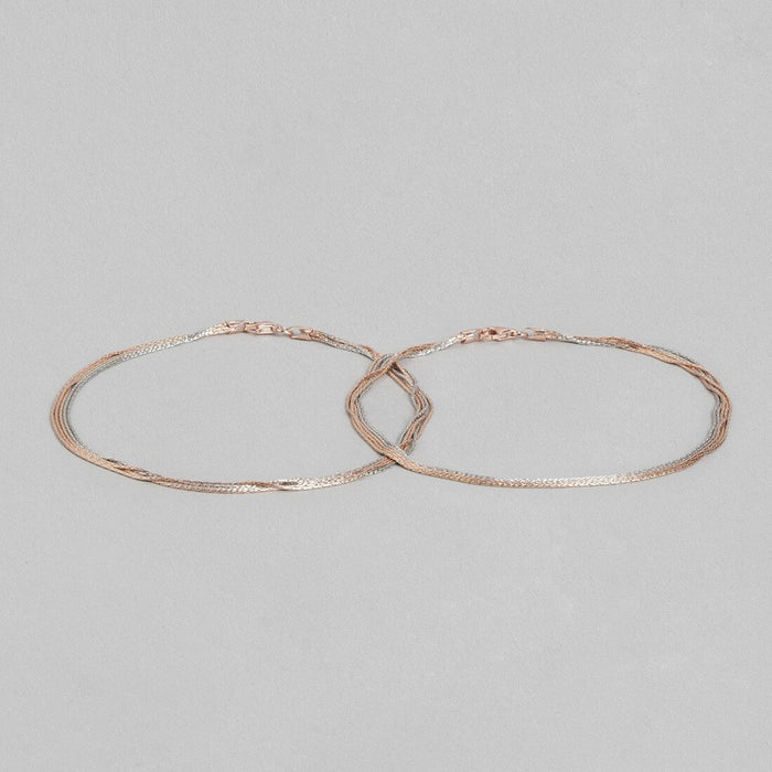 Eternal Layered Triple Tone Plated 925 Silver Chain Anklet (Adjustable)